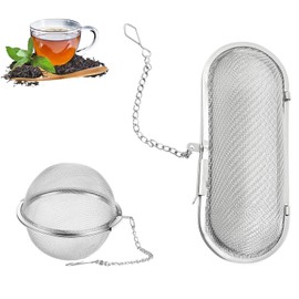 LUMOOM 2 Pieces Stainless Steel Spice Strainer, Tea Strainer, Large Tea Filter with Chain, Spice Filter for Loose Spices and Tea, Rectangular and Round, for Cooking
