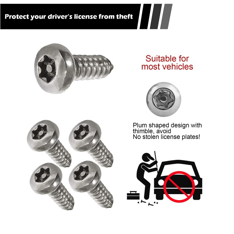 GKmow 4 Set Anti Theft Licence Plate Screws, SS Rustproof