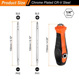 sourcing map SL6.0/PH2 SL5.0/PH1 Double Ended Screwdriver Bit 5.51" Long CR-V Steel Phillips and Slotted Flat Head Screw Driver Drill Bit with 1/4" Hex Bit Screwdriver Handle for Machine Repair