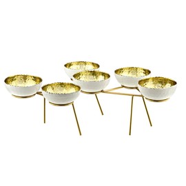 Godinger Appetizer Bowls, Dessert Bowls, Fruit Bowls and Dipping Bowls on Stand Stainless Steel Gold and White, Set of 6