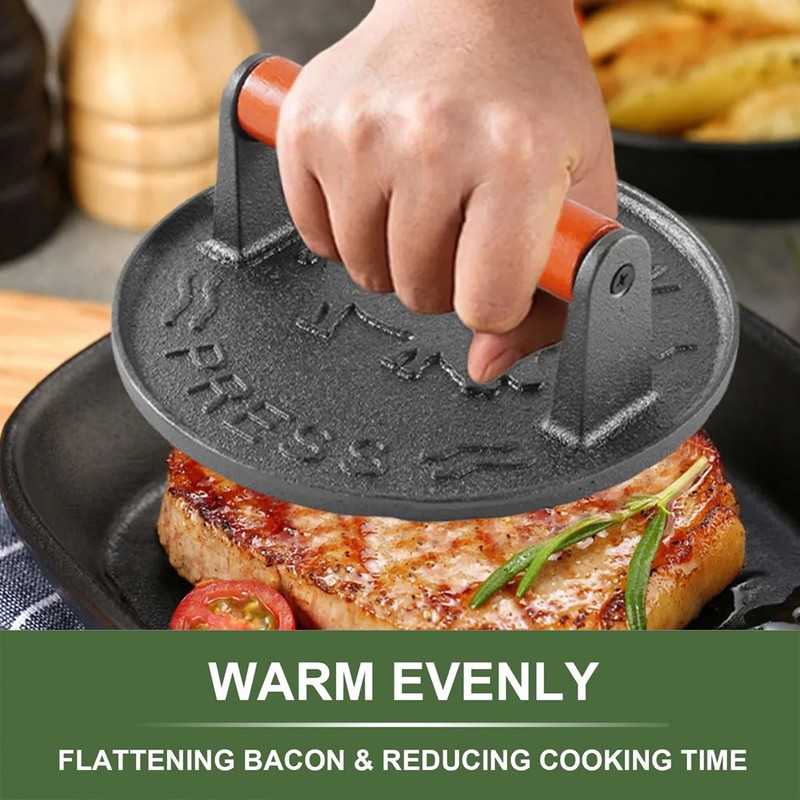 SanKonfu Bacon Press 2.5 lb Heavy Weight Cast Iron Burger