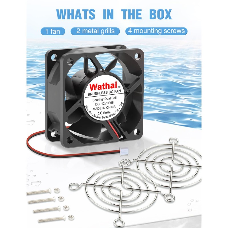 Wathai IP68 60mm x 25mm DC 12V Waterproof Cooling Fan