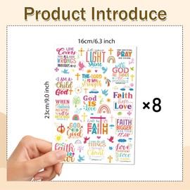 Papiailove Christian Bible Temporary Tattoos - 8 Sheets Bible Verse Tattoo Stickers for Kids, God Bless Cross Waterproof Birthday Party Favors Decorations, Classroom School Prizes Rewards Gifts