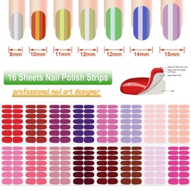 DANNEASY 16 Sheets Pink Red Nail Wraps Solid Color Nail Polish Strips for Women Gel Nail Strips Self Adhesive Nail Polish Stickers Fingernail Stickers Manicure Kit with 1pc Nail File, Cuticle Stick