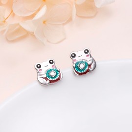 HOOHWE Frog Earrings for Women 925 Sterling Silver Hypoallergenic Frog Gifts Cute Animal Stud Earrings Jewelry for Daughter Sister