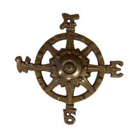 4-1/2" Compass Rose Paperweight, Antiqued Brass, Nautical Office Decor