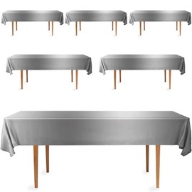 DecorRack 6 Rectangular Tablecloths BPA-Free Plastic, 54 x 108 inch, Dining Table Cloth, Rectangle Table Cover for Parties, Picnic, Camping and Outdoor, Disposable or Reusable, Silver (6 Pack)