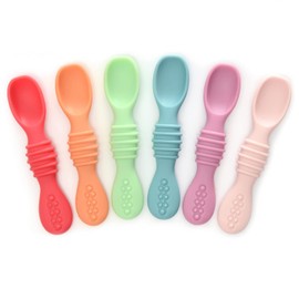 U Chef Set de 6 Cucharas para Bebe, Cubiertos para Bebé y Niños Pequeños, Cucharas de Silicona para Bebe Masticables, 100% Seguros, Libres de BPA, Ideales para Entrenar la Alimentación Independiente
