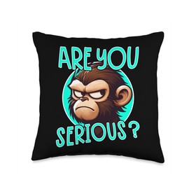 Are You Serious Grumpy Funny Monkey Meme Humor Throw Pillow
