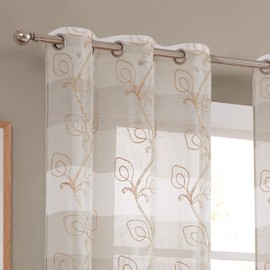 Dainty Home Silvia Chenille Floral Embroidered 76" x 96" Window Panel Pair in Linen