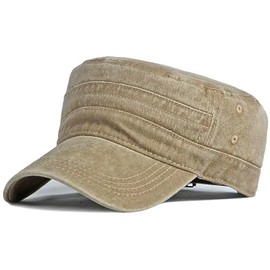 XYIYI Retro Washed Military Caps Cotton Cadet Army Caps Vintage Flat Top Cap, Khaki, One Size