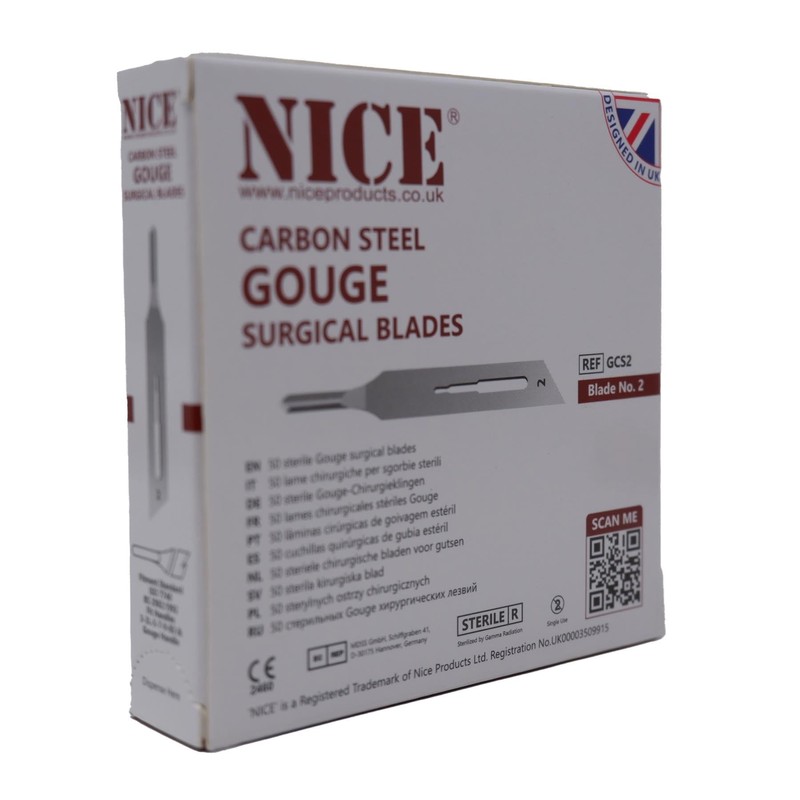 50 x NICE No.2 Gouge Sterile Carbon Steel Blades GCS2