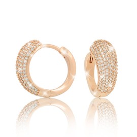 Shine Women's Creole Earrings Rose Gold Plated Shiny Bridal Wedding Earrings Real Cubic Zirconia in AAAAA Quality in a High-Quality Jewellery Box with Certificate of Authenticity, Silver, Cubic