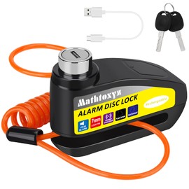 Motorcycle Lock Rechargeable, 120dB Alarm Disc Brake Locks Anti-Theft Security Wheel Disc Lock Waterproof with 5ft Reminder Cable and Carry Pouch for Motorbike Bike Scooter