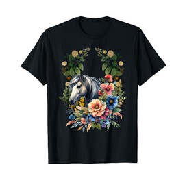 Horse Horses Girls Women Children Child Rider Flowers Gaul T-Shirt
