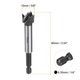 HARFINGTON 2pcs Forstner Drill Bit 5/8"(15mm) Carbon Steel Single Tooth Flat Wing Wood Drilling Forstner Bit Hinge Cutter with 1/4" Hex Shank for Hardwood Softwood Plywood Woodworking
