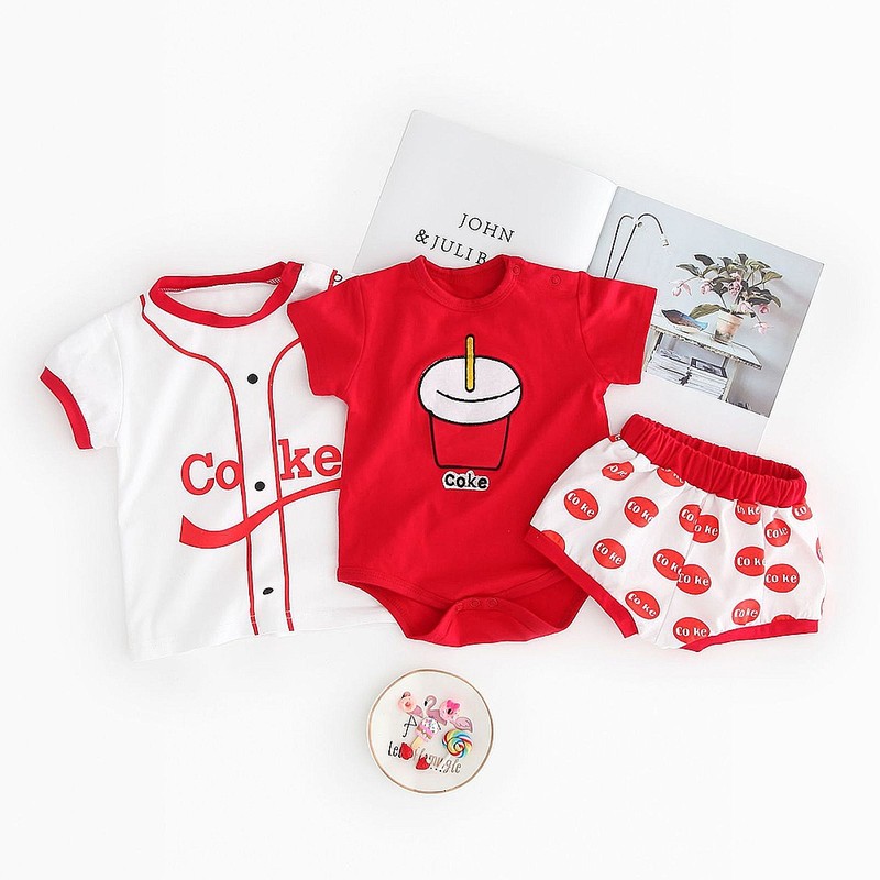 3 Pcs/Set Baby Clothes Cola Cup Pattern Jumpsuit Shirt Short