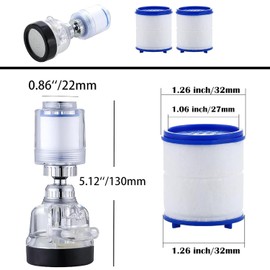 Tap Filter, Transparent, 360° Tap Filter, 3-Speed Mode, Adjustable Water-Saving Filter Ejector, with Interchangeable Filter Element, Tap Aerator for Kitchen, Home, Bathroom (Long)