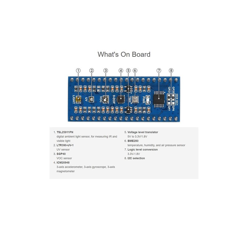 Waveshare Environment Sensors Module for Raspberry Pi Pico 2C Bus