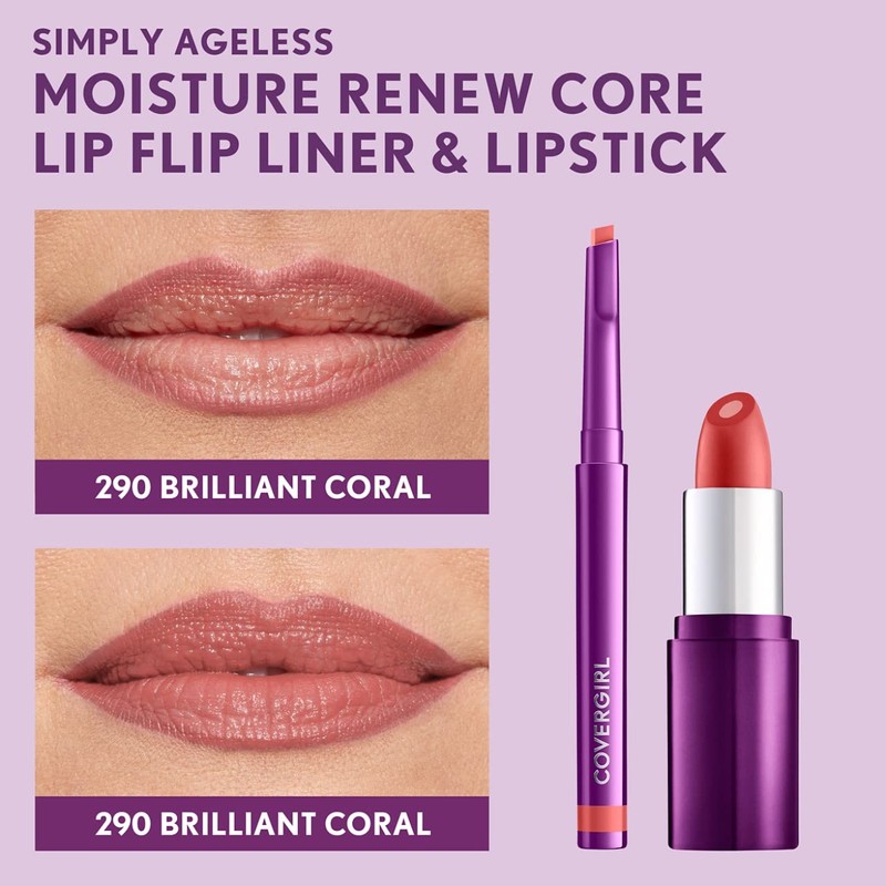 COVERGIRL Simply Ageless Lip Flip Liner, Brilliant Coral, Pack of