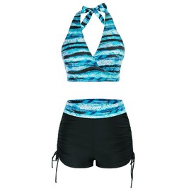 Tummy Control Swimwear, Bikini Sets for Women UK, Bikini Top and High-Waisted Bikini Boyshorts Swimming Costume Floral Swimsuits Soft Bathing Suits Padded Beachwear