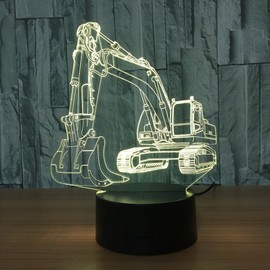 3D Excavator Night Light Lamp 7/16 Color Change 3D LED Lamp Touch Switch Remote Control USB Powered Table Decorations Valentines Decor Birthday Room Decoration