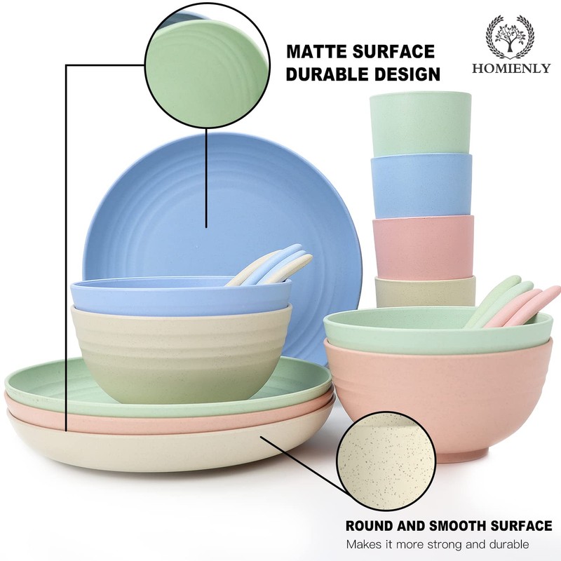Wheat Straw Dinnerware Sets, 20 PCS Dishes Dinnerware Set Microwave