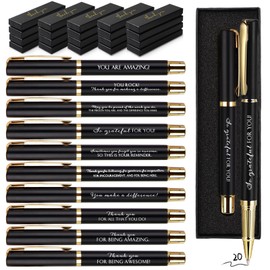PerKoop 20 Sets Thank You Gifts Inspirational Ballpoint Pen with Box Employee Appreciation Gift Pen Bulk for Social Worker Doctor Dispatcher Assistant Secretary Office Staff(Black,Thank You)