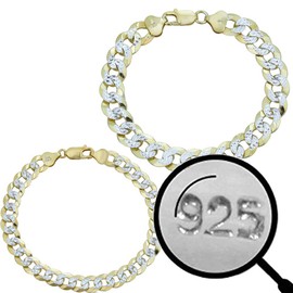 HarlemBling Mens Or Ladies Cuban Link Bracelet - 14k Yellow Gold & Solid 925 Sterling Silver Two Tone Diamond Cut - 5mm 6mm 8mm 10mm - 7-9" - Made In Italy Miami Cuban Bracelet (7, 6mm)