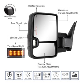 Towing Mirror for Silverado Sierra - Compatible with 2003-2007 Chevy Silverado GMC Sierra Tow Mirrors with Power Adjusted Heated Glass Turn Signal Light Backup Lamp (Painted Black 8555)