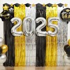 Graduation Decorations 2025, 1Pack Grad Foil Fringe Curtains, Black Gold