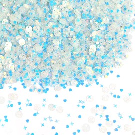 KIMOBER 50 Gram Mixed Craft Sequins and Spangles,Iridescent Blue Assorted Shapes & Sizes Sequins for Nails, DIY Arts Crafts(Blue 2)
