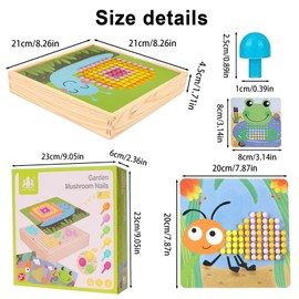 Ryvera Mosaic Peg Game for Children, Toy from 2 3 4 5 Years Wooden Mosaic Craft Set Mosaic Pegboard with Beads Cards, Creative Educational Learning Toy Gift for Children Girls Boys