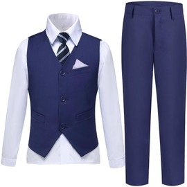 Boys Navy Blue Suit Dress Vest Pants Suit Set for Boys Teens Communion Wedding Outfit Formal Dress Clothes Size 16