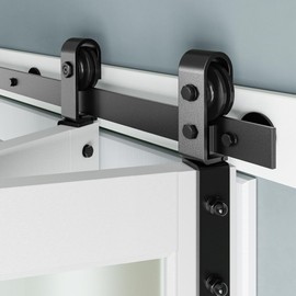 COSHOMER 3.0FT Bi-Folding Sliding Barn Door Hardware Kit,36'' Heavy Duty Bifold Barn Door Track Kit,Assembly Easy,Black Roller Smoothly Quietly,Fit Double 16'' Doors (Not Door)