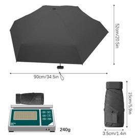MUNSKT Travel Umbrella,6 Ribs Mini Travel Umbrella Folding Sun Umbrella Windproof Rain Umbrella Strong Lightweight Small Compact Women Umbrellas Small Anti-UV Umbrella for Sun Rain (Black)