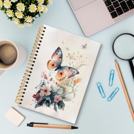 huester Butterfly Floral Notebook Journal, Cottagecore Flower Aesthetic Journal, Watercolor Butterfly Notebooks for Note Taking, Floral Hardcover Paper Spiral Notebook, 5.5x8.3 Inch