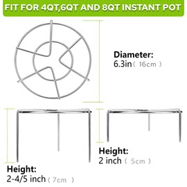 HULISEN Steam Rack, 2-4/5" and 2" Tall Trivet for Instant Pot 3 Qt and 6 Qt, Heavy Duty 18/8 Stainless Steel Steamer Rack Fit Pressure Cooker (6.3" Round - 2Pcs)