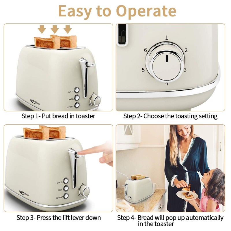 Toasters 2 Slice Retro Stainless Steel Toasters with Bagel, Cancel,