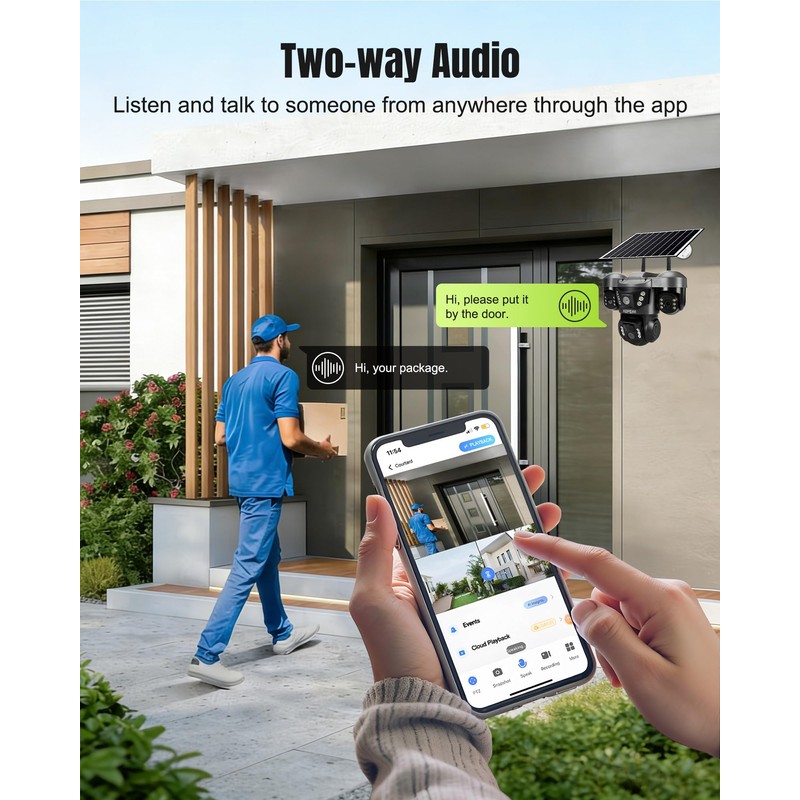 Solar Security Camera Outdoor Wireless, Triple Lens PTZ Camera, 360°