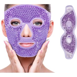 2PCS Máscaras de Hielo para Ojos y Cara, Mascarilla de Facial y Ojo, Reutilizable, Compresa Fria y Caliente, para Reducir Bolsas Bajo los Ojos, Ojeras, Cuidado de la Piel, Compresa Fria y Caliente (Morado-B)