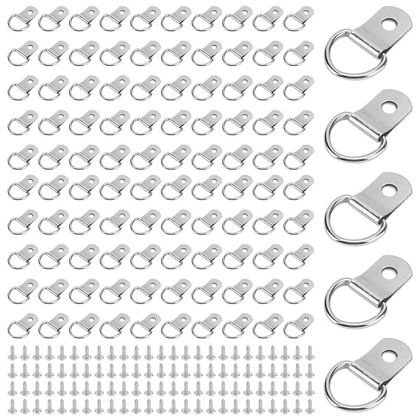 100 PCS D Rings Hooks, D Rings Picture Hangers with