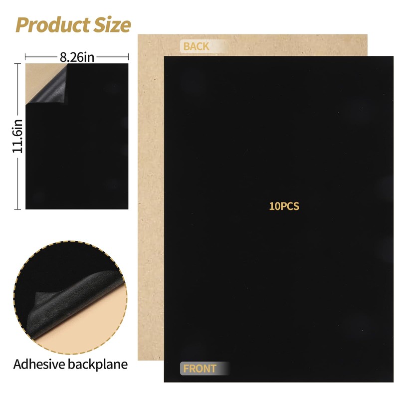 Amzlysdok 10PCS Black Felt Sheets with Self-Adhesive Backing,Soft Felt Fabric,