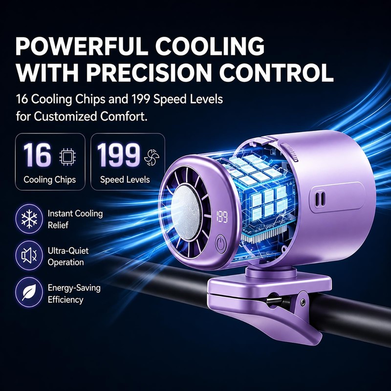 Clip on Fan, 360° Rotate Wearable Mini Fan, 199 Speeds
