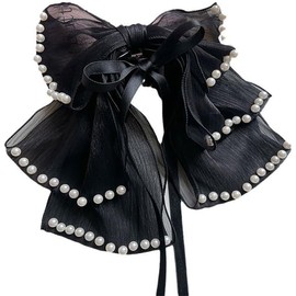 Bow Ribbon Hair Claw Bowknot Sweet Pearl Cute Lady Hairpin (Style1, One size)
