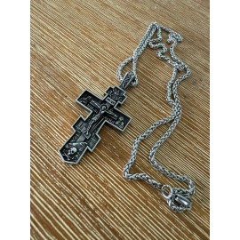Ornate Orthodox Jesus Crucifix Pendant - Stainless Steel Cross - 60cm Chain
