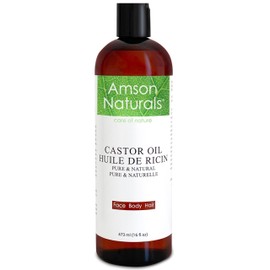 Castor Oil 16 oz /473ml (Large Bottle) by Amson Naturals -100% Pure & Natural Castor oil for Hair, Eyelashes, Eyebrow, Beard, Skin, Cold Pressed carrier oil for essential oils. huile de ricin pour cheveux.