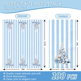 100 Pcs Seashell Christmas Tree Guest Napkins Watercolor Summer Stripe Paper Napkins Blue Disposable Bathroom Hand Towels for Party Dinner Table Supplies