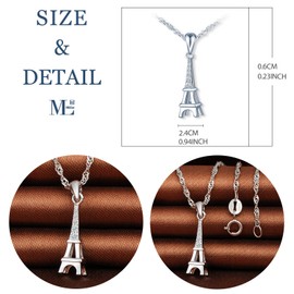 MicLee Women's Necklace 925 Sterling Silver Cubic Zirconia Paris Eiffel Tower Pendant Chain with Gift Bag Great Gift for Couples Mother Daughter, Silver, Cubic Zirconia