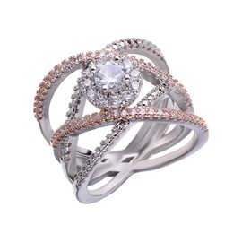 TSECIMGS Platinum-Plated Rose Gold Two Tone Ring Creative Crossover Design with Sparkling CZ Diamond Engagement Anniversary Band Ring for Women(7)